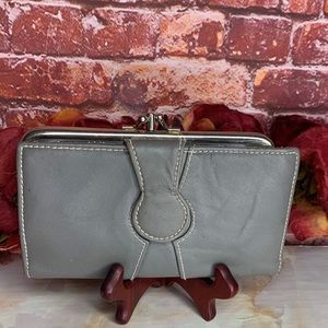Vintage Gray Leather KissLock Wallet